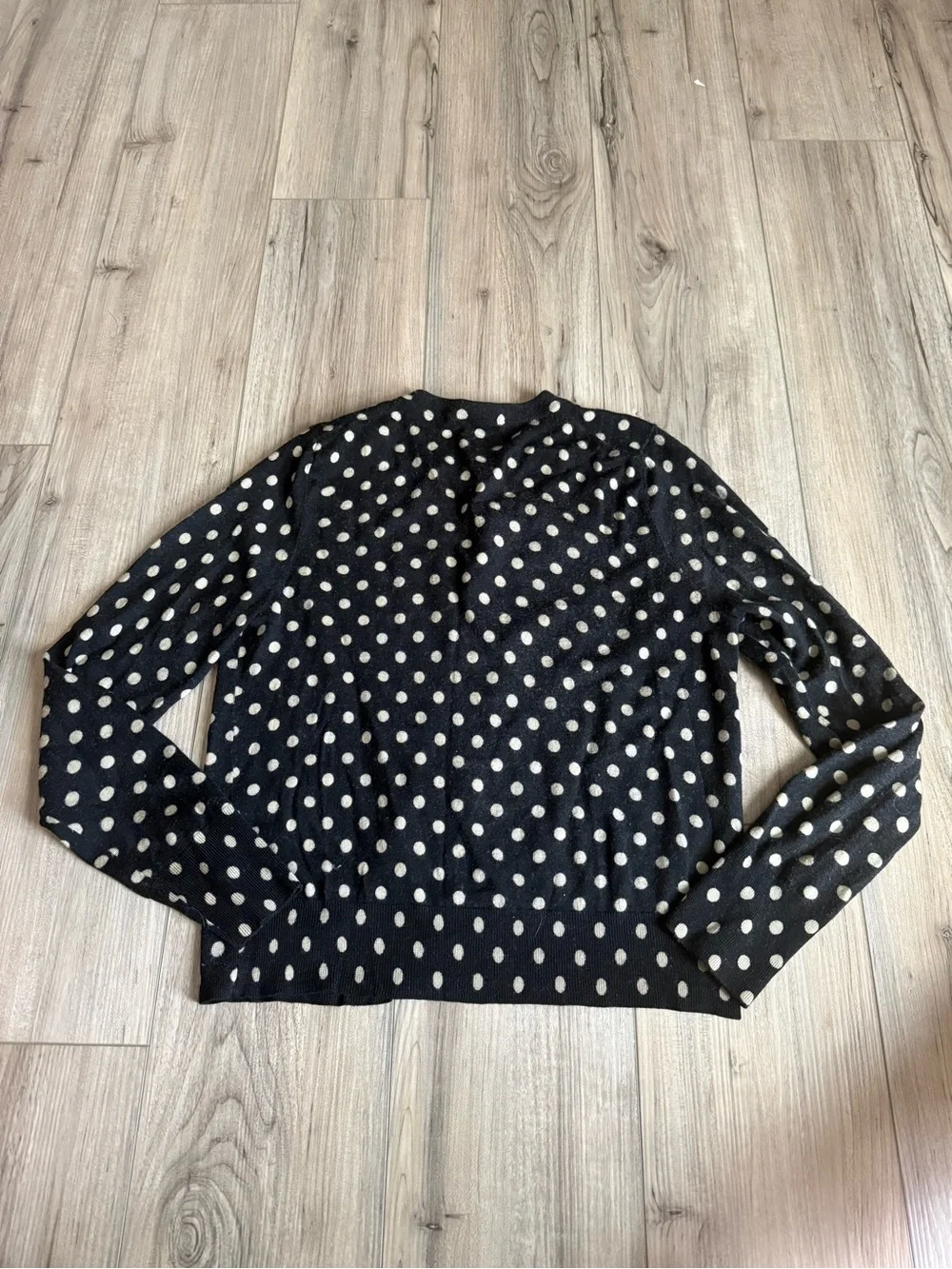 Black and Cream Polka Dot Button Cardigan Size XLarge 100% Merino Wool